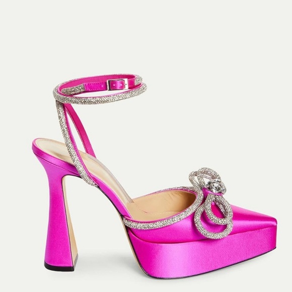 Barbie Pink Satin High Heels Ankle Strap Pointed Toe Rhinstone Elle woods - Picture 2 of 12